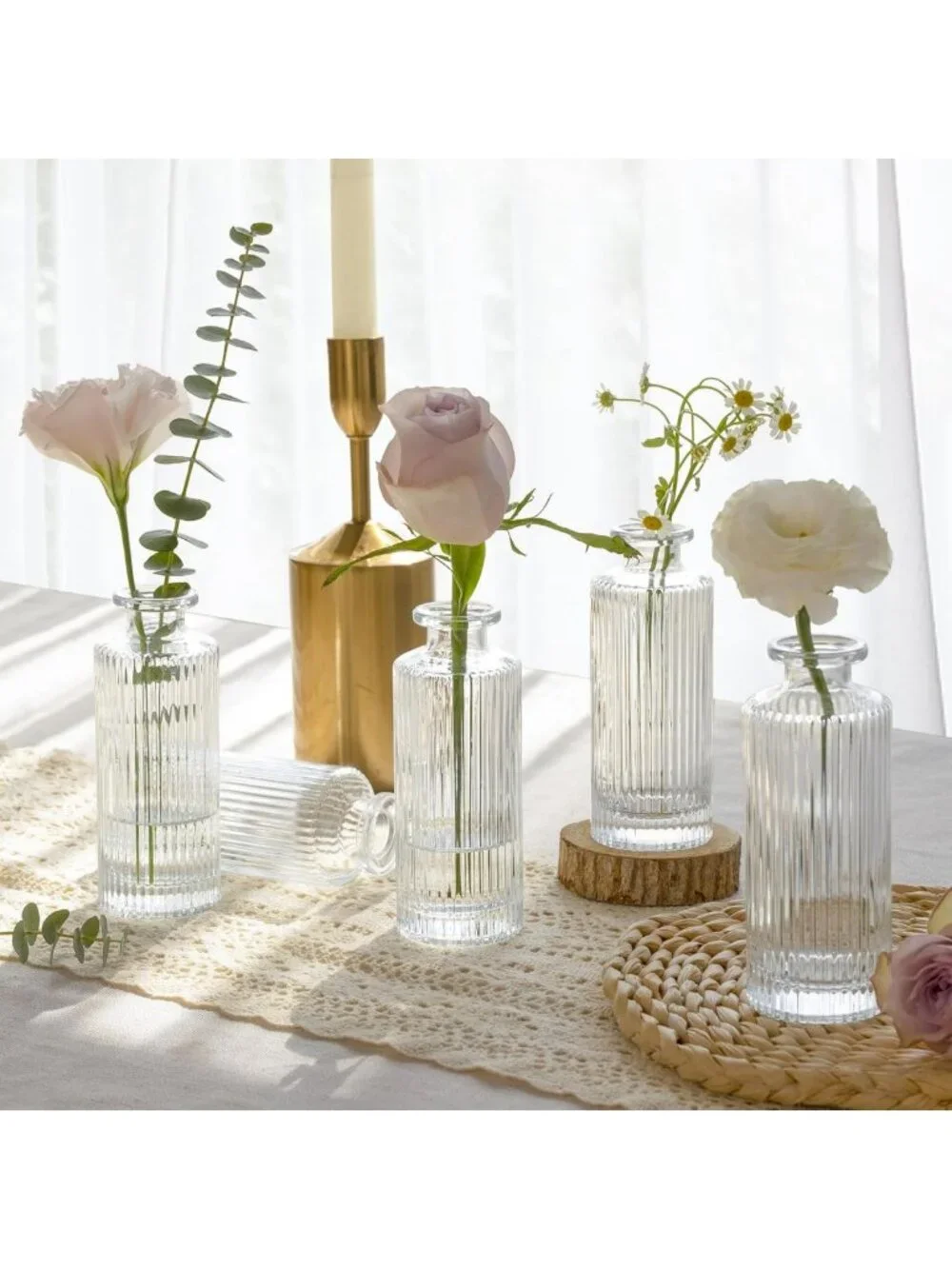 Set of 6 Clear Glass Bud Vases - 5.2 Inch Small Flower Holders for Home Decor